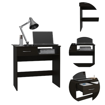 Vizcaya Home Office Set, Single Drawer, Keyboard Tray,Bookcase, Black